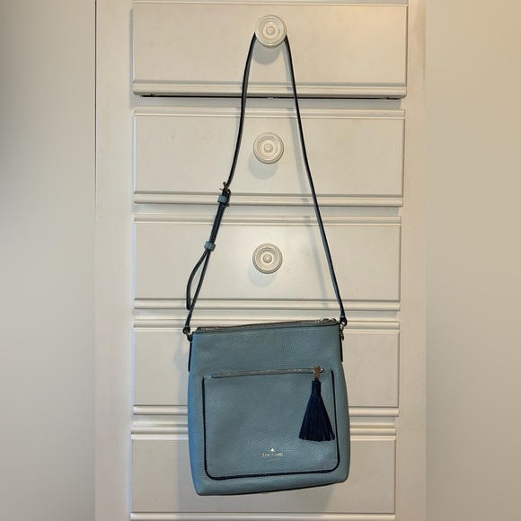 Kate Spade “On Purpose” Zip Top Pebbled Blue Leather Crossbody Bag - Picture 5 of 10